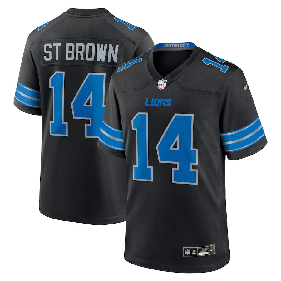 Men Detroit Lions #14 Amon-Ra St. Brown Nike Black 2nd Alternate Game NFL Jersey->detroit lions->NFL Jersey